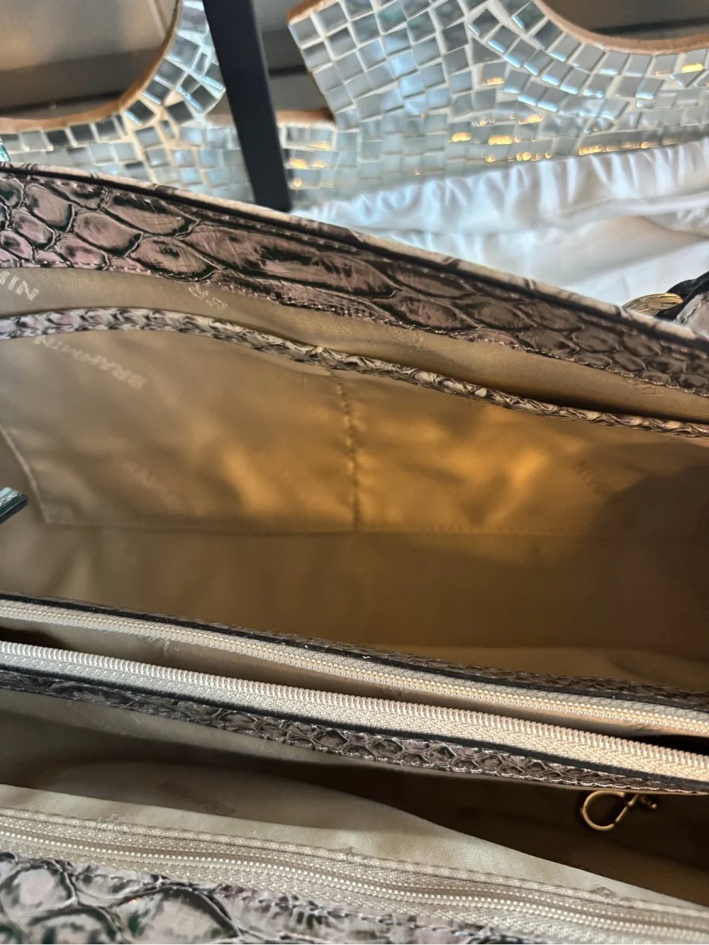 ⭐️Brahmin Metallic Silver‎ Embossed Satchel